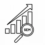 Best Freelance Digital Marketer in Dubai ,SEM icon with growth chart and magnifying glass.