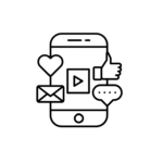 Best Freelance Digital Marketer in Dubai and Social media marketing icon with smartphone, engagement icons, and messaging symbols representing social media management and online marketing.